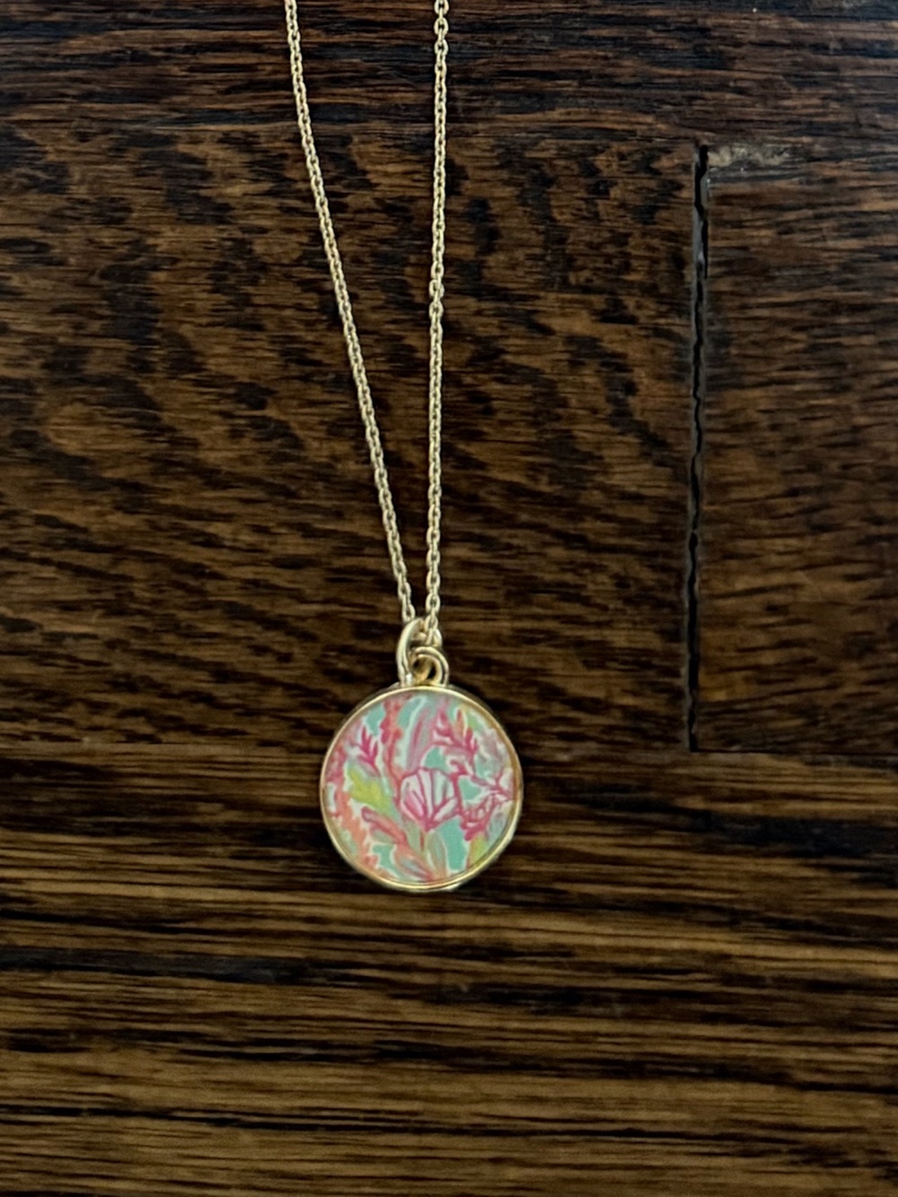 Lilly Pulitzer Gold Round Pendant Necklace in Pink and Mint